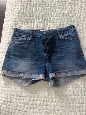 PAIGE Dark Blue Rolled Hem Denim Shorts